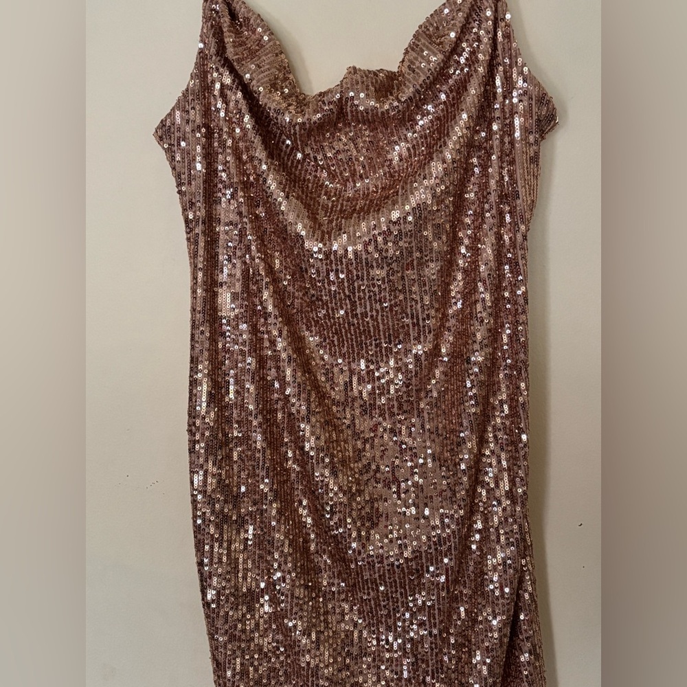 MARINA Women’s Rose Gold Sequin Spaghetti Strap Dress - Picture 3 of 8